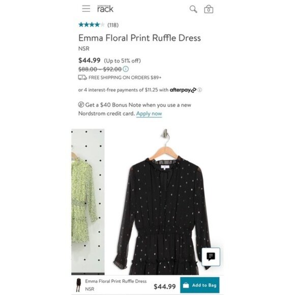 NWT NSR Emma Long Sleeve Ruffle Trim Smocked Mini Dress S Black Clip Dot - Picture 2 of 8